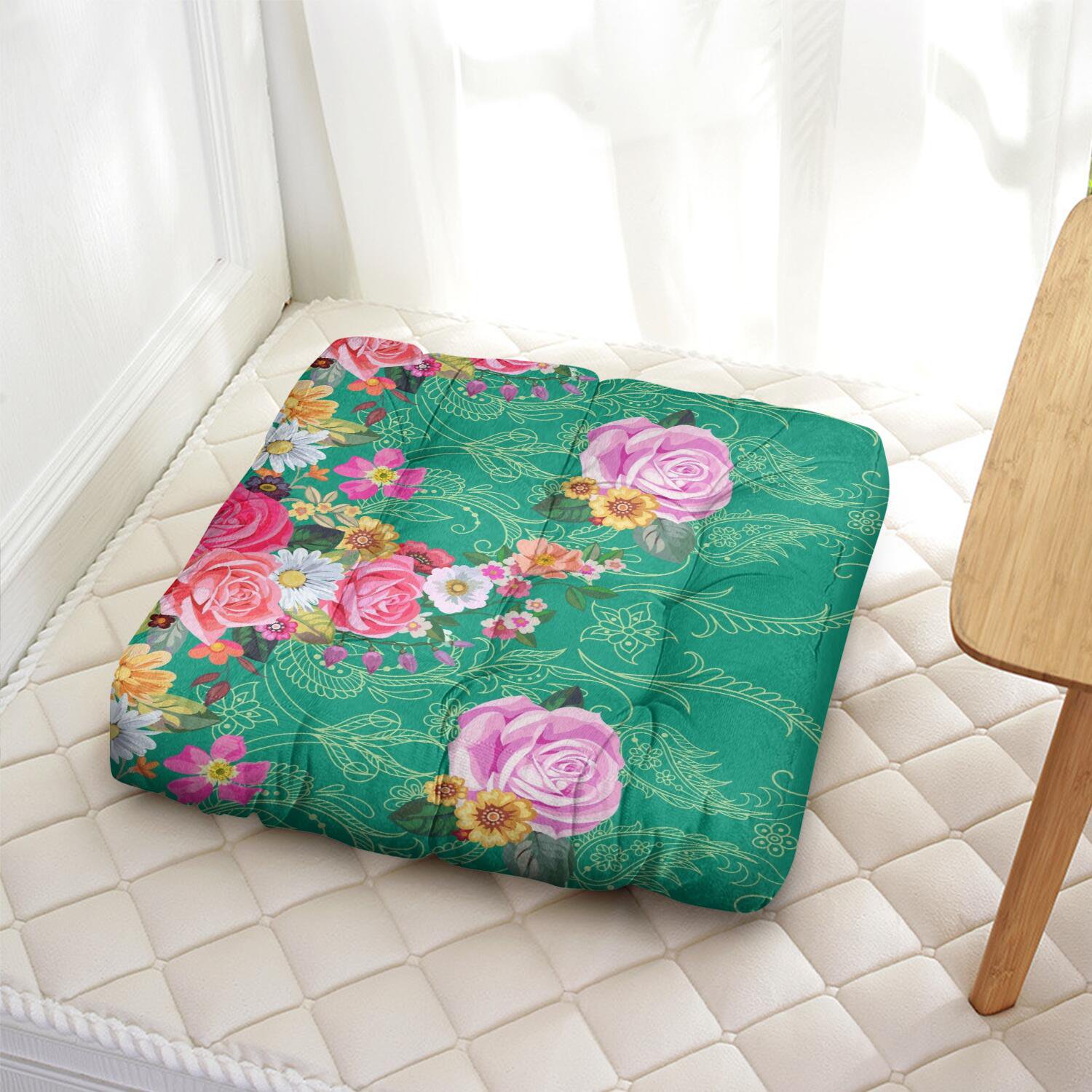 Elegant Floral Tatami Mat Seat - Oversized Decorative Floor Pillow with Abstract Boho Pattern, Soft & Resilient for Long Sitting Sessions - Image 2