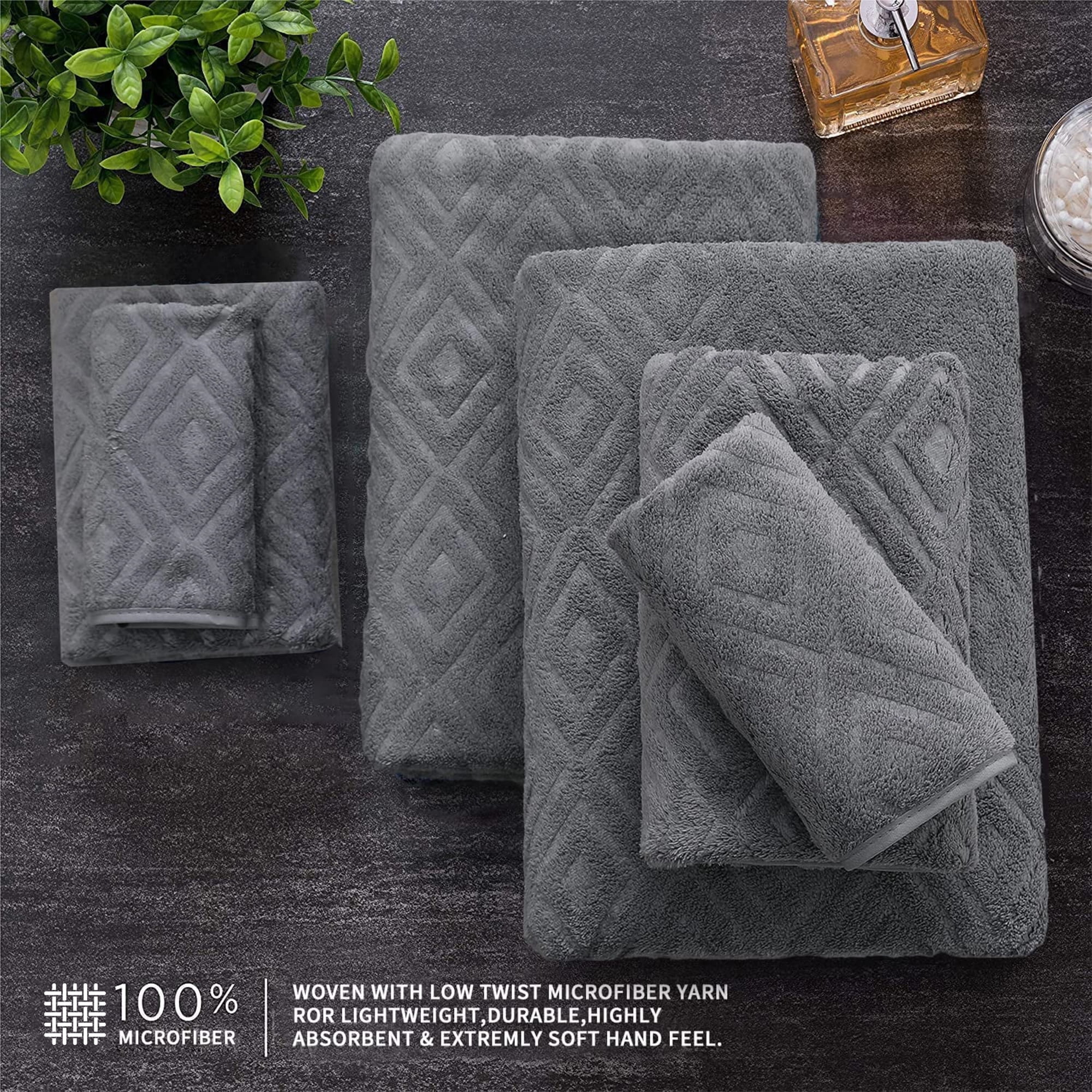 Jessy Home 8 Piece Home Collection Ultra Soft Cozy Towels 600 GSM Dark Gray Plush Towel Set - Image 6