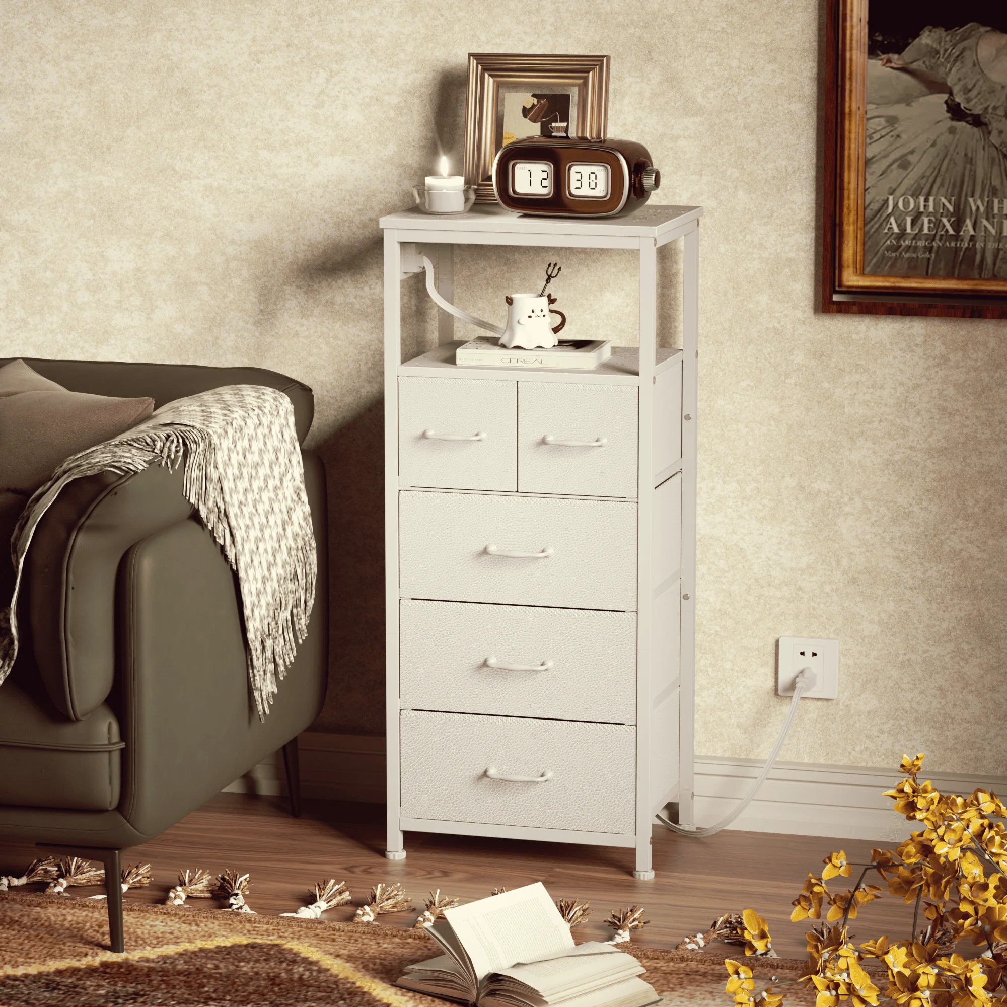 TYDIMOR Small Dresser for Bedroom, 5 Drawer with Charging Station, White, Ideal for Adults - Image 3