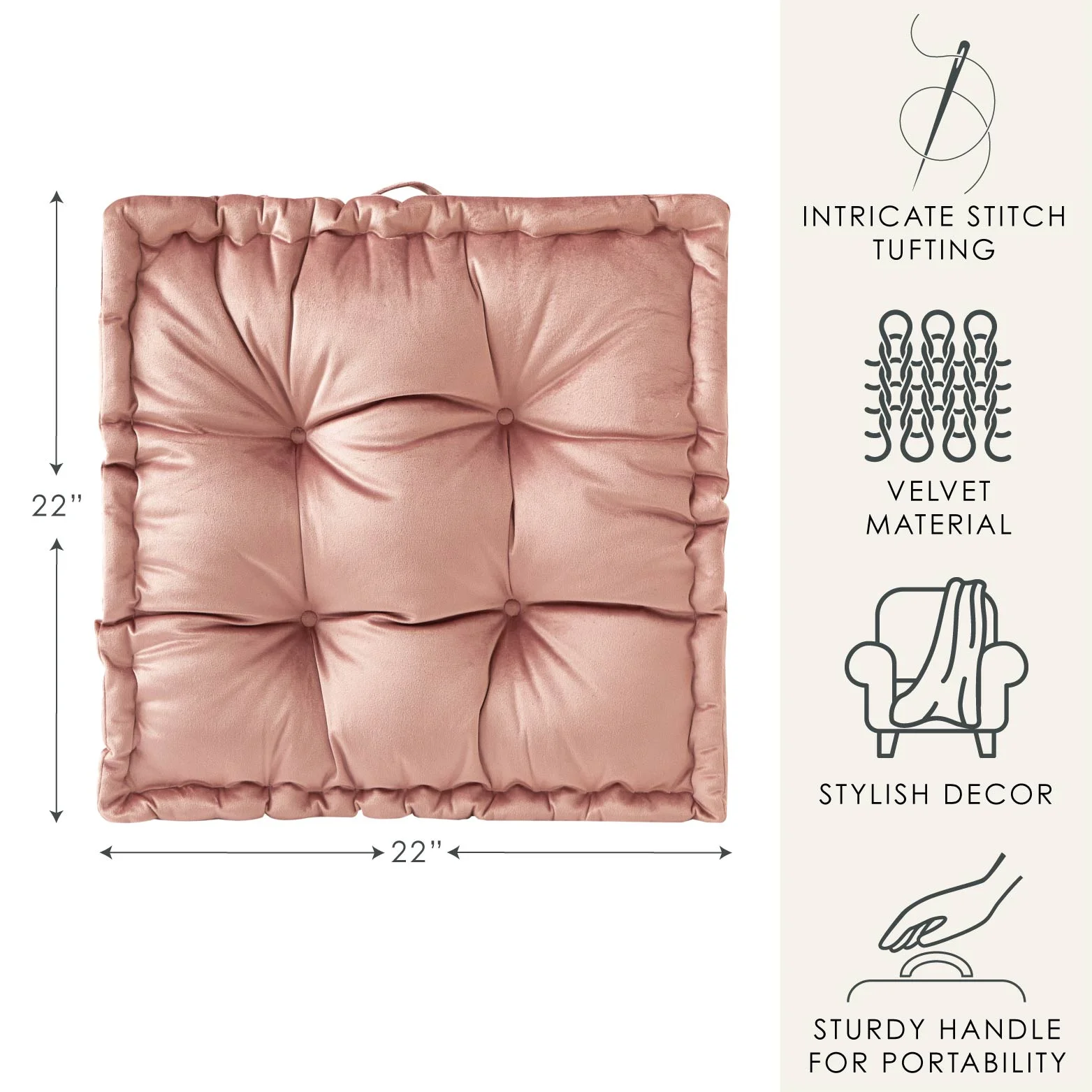 Home Decor Collection Stylehouse 20" x 20" Old Rose Decorative Floor Pillow - Image 2