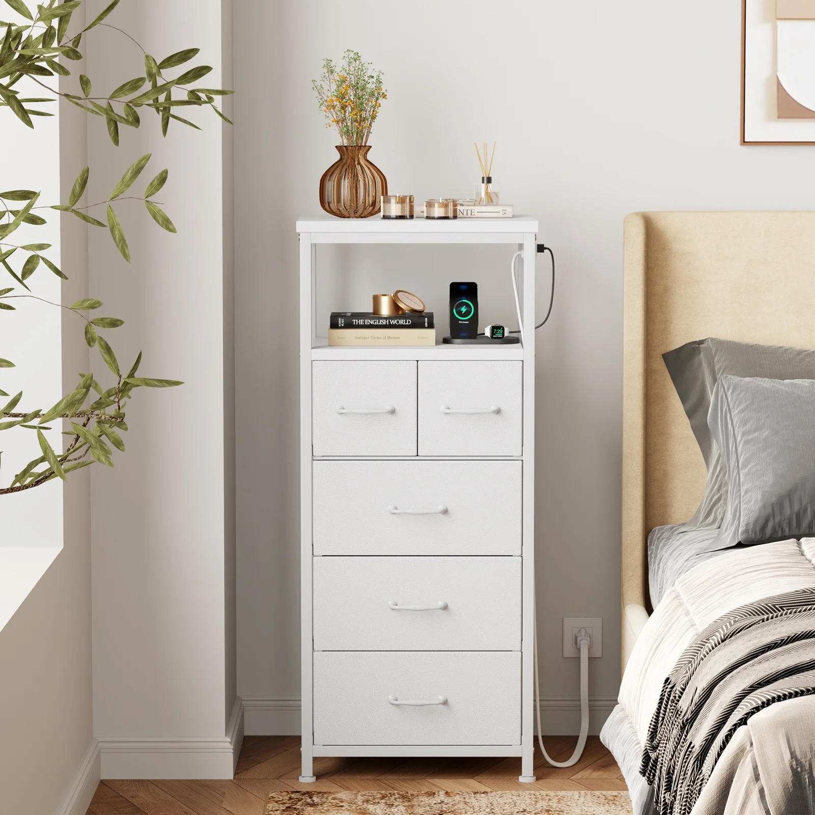 TYDIMOR Small Dresser for Bedroom, 5 Drawer with Charging Station, White, Ideal for Adults - Image 7