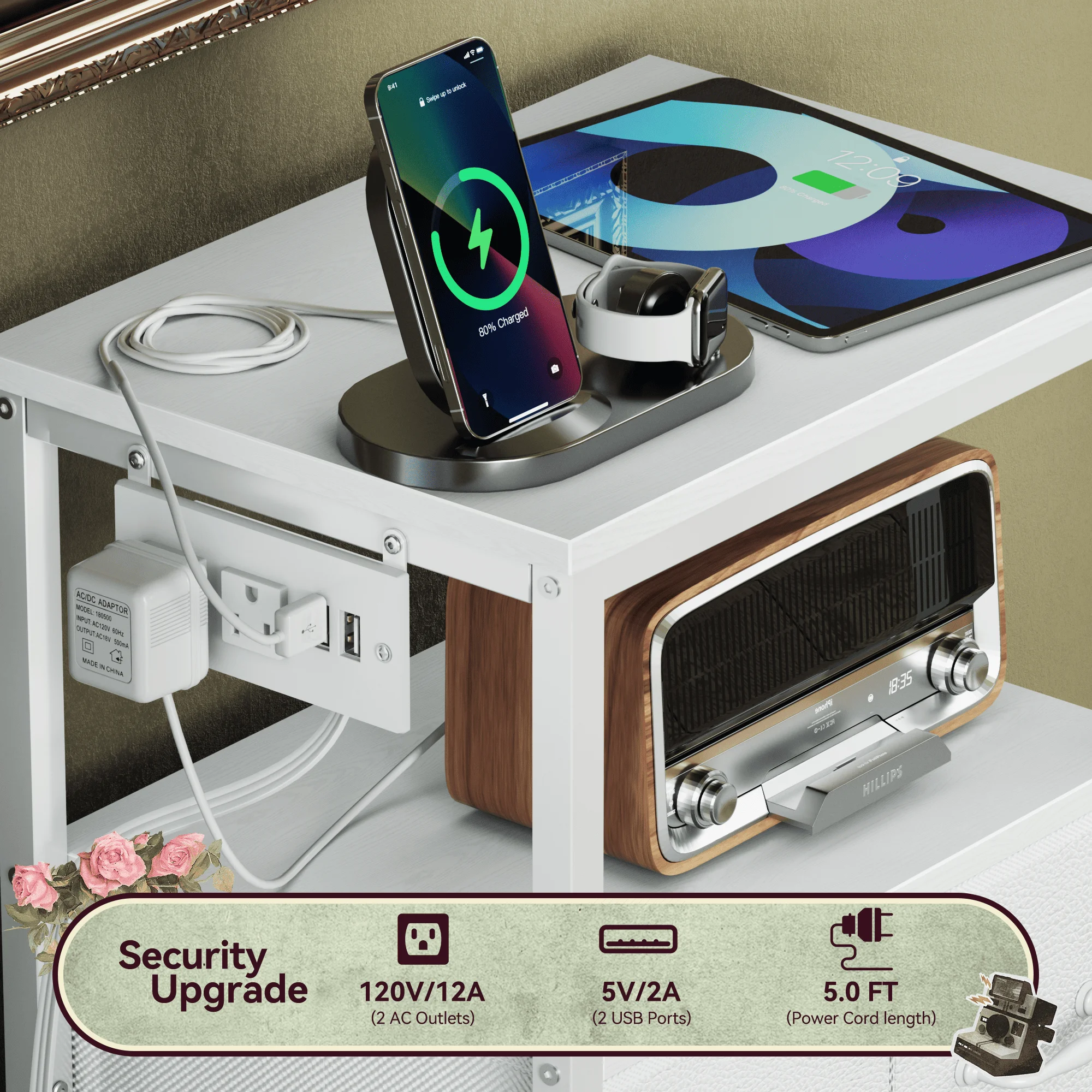 TYDIMOR Small Dresser for Bedroom, 5 Drawer with Charging Station, White, Ideal for Adults - Image 4