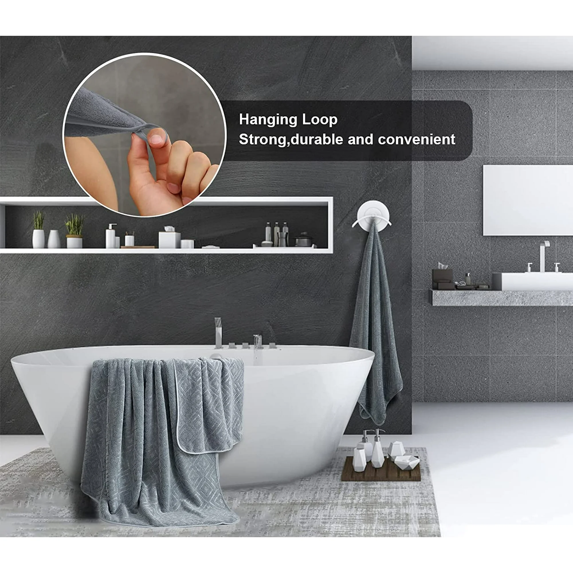 Jessy Home 8 Piece Home Collection Ultra Soft Cozy Towels 600 GSM Dark Gray Plush Towel Set - Image 4