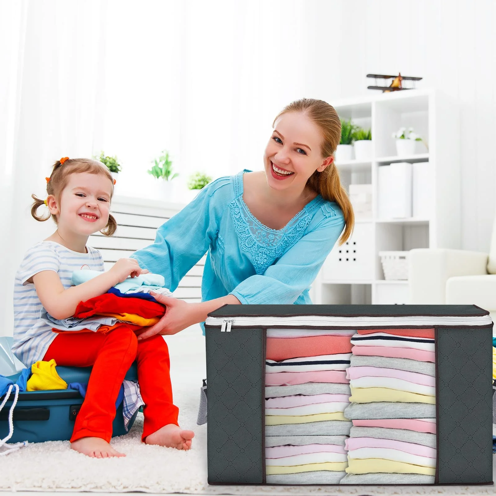 Dofulay 2 Pack Clothes Blanket Storage Bags Clothes Storage Containers 90L Large Capacity Foldable Nonwoven Closet Organizers for Comforters and Bedding,Gray - Image 8