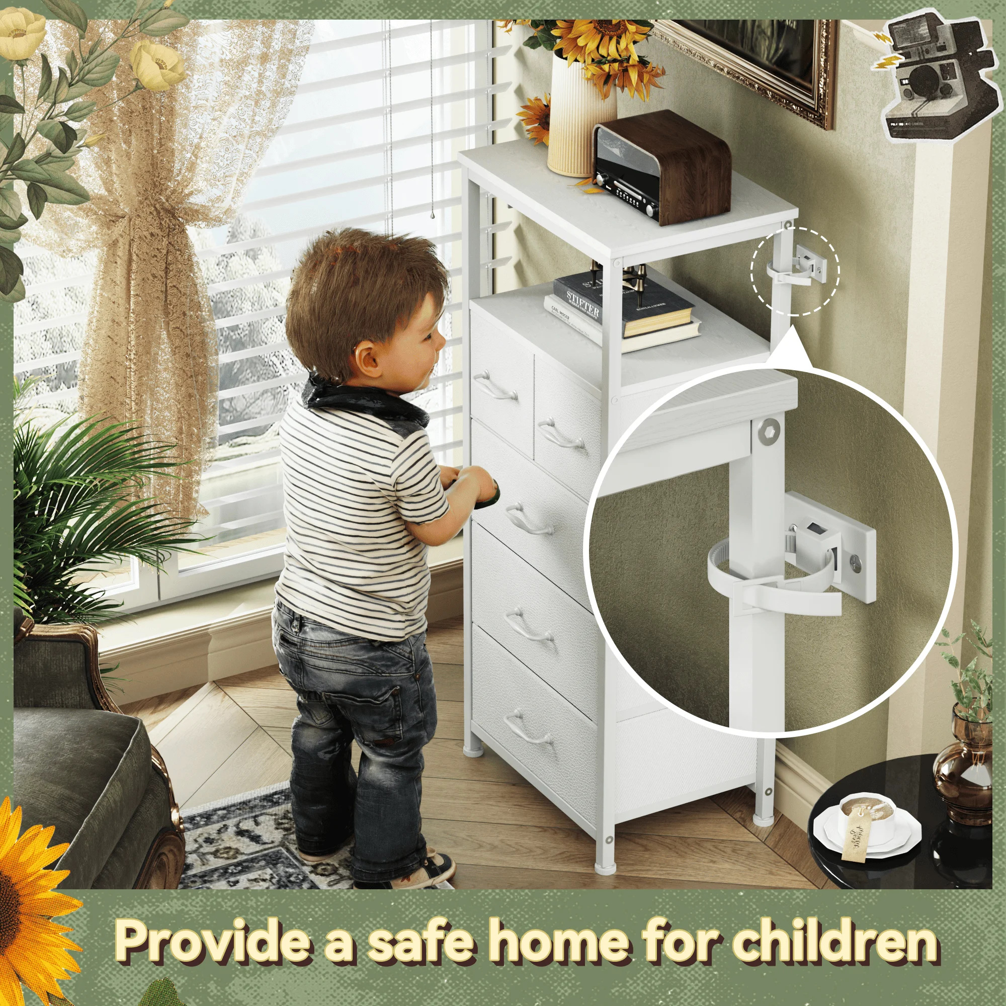 TYDIMOR Small Dresser for Bedroom, 5 Drawer with Charging Station, White, Ideal for Adults - Image 5